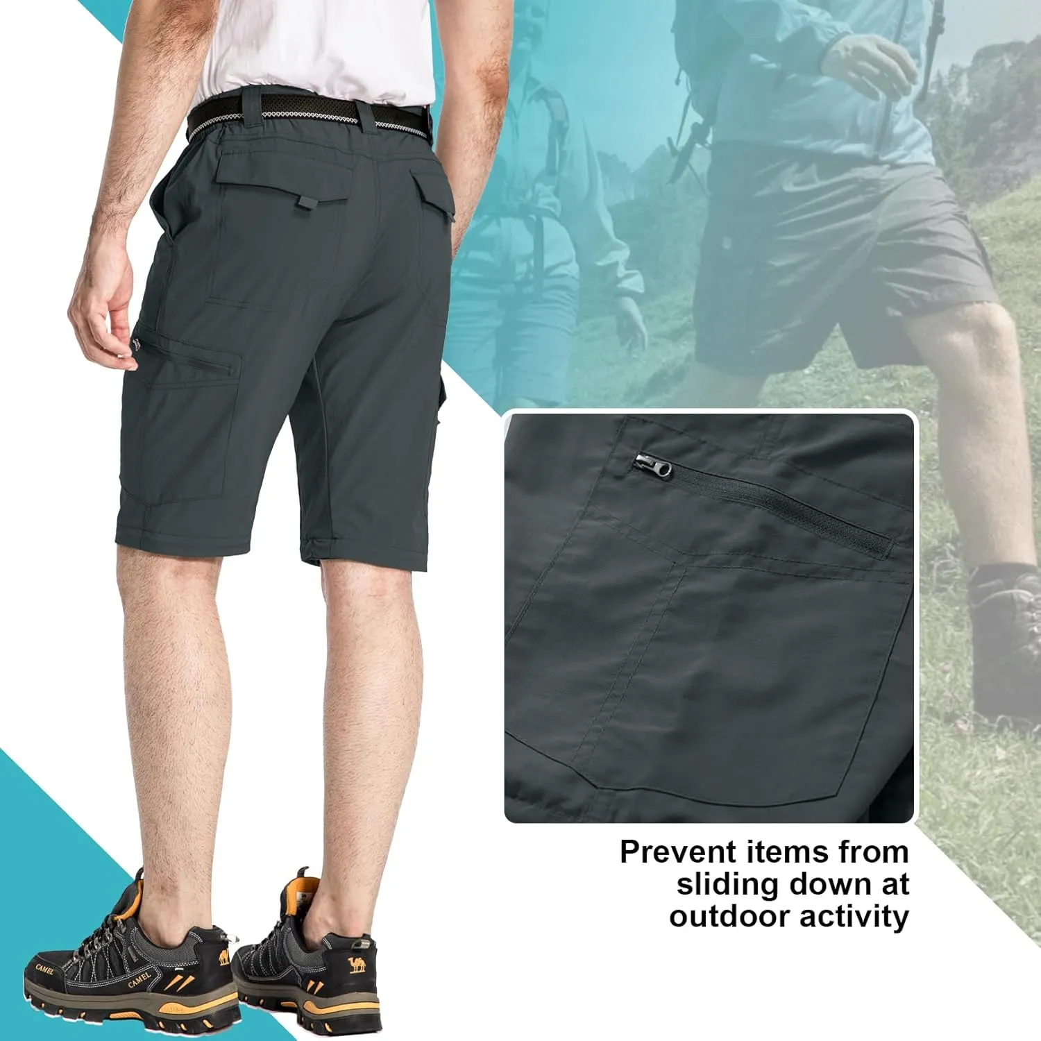 Mens Hiking Pants Convertible Lightweight Quick Dry Zip Off Fishing Safari Camping Travel boy Scout Pants