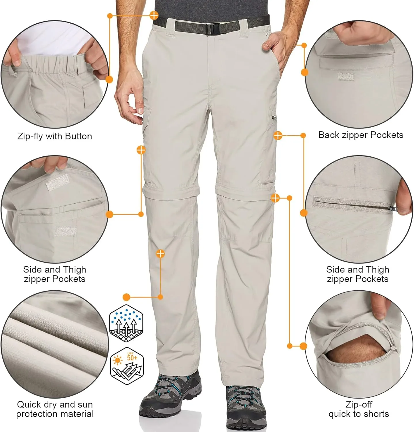 Mens Hiking Pants Convertible Lightweight Quick Dry Zip Off Fishing Safari Camping Travel boy Scout Pants