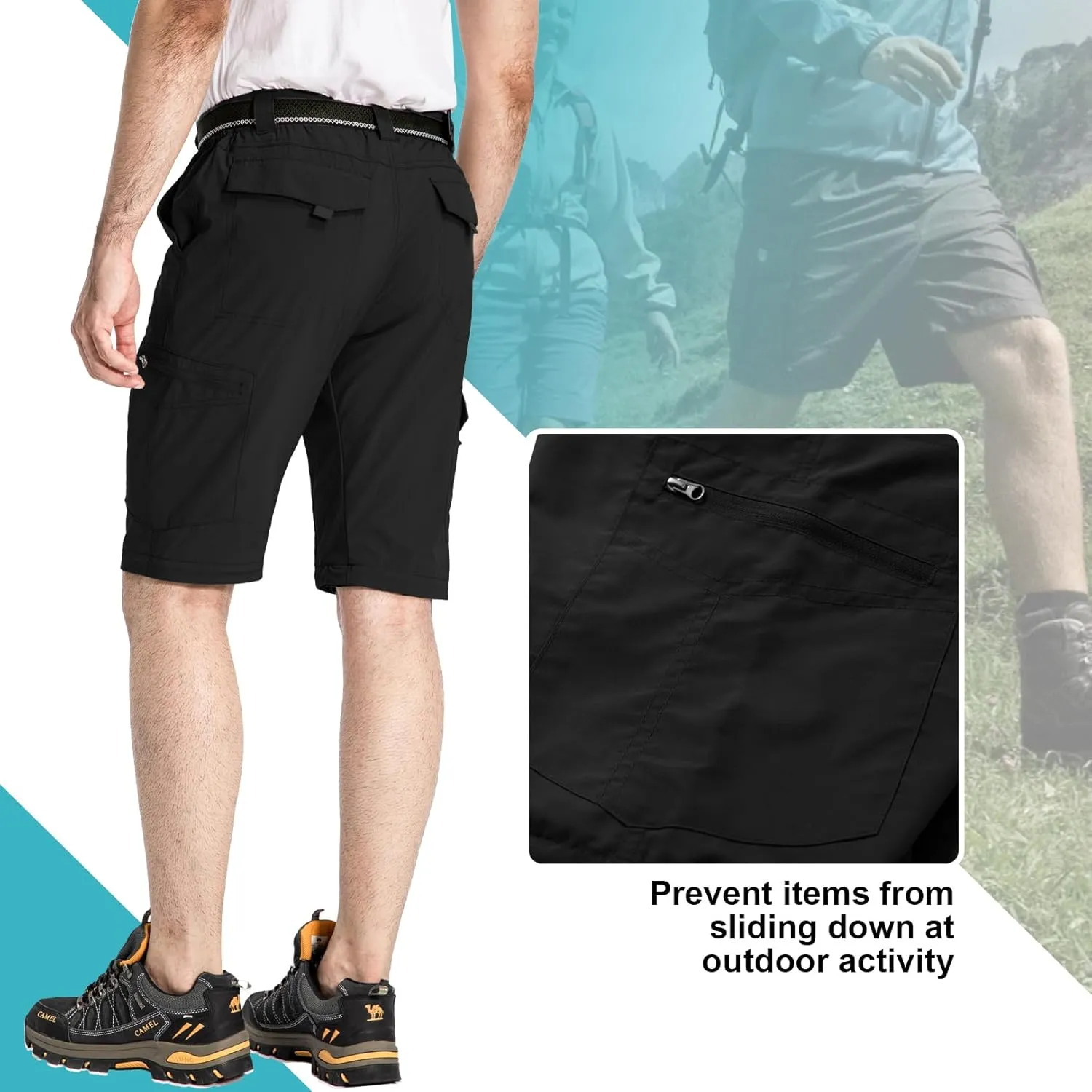 Mens Hiking Pants Convertible Lightweight Quick Dry Zip Off Fishing Safari Camping Travel boy Scout Pants