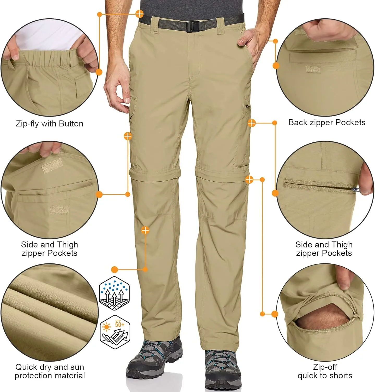 Mens Hiking Pants Convertible Lightweight Quick Dry Zip Off Fishing Safari Camping Travel boy Scout Pants