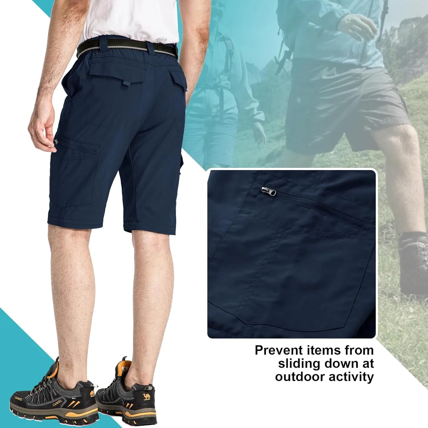 Mens Hiking Pants Convertible Lightweight Quick Dry Zip Off Fishing Safari Camping Travel boy Scout Pants