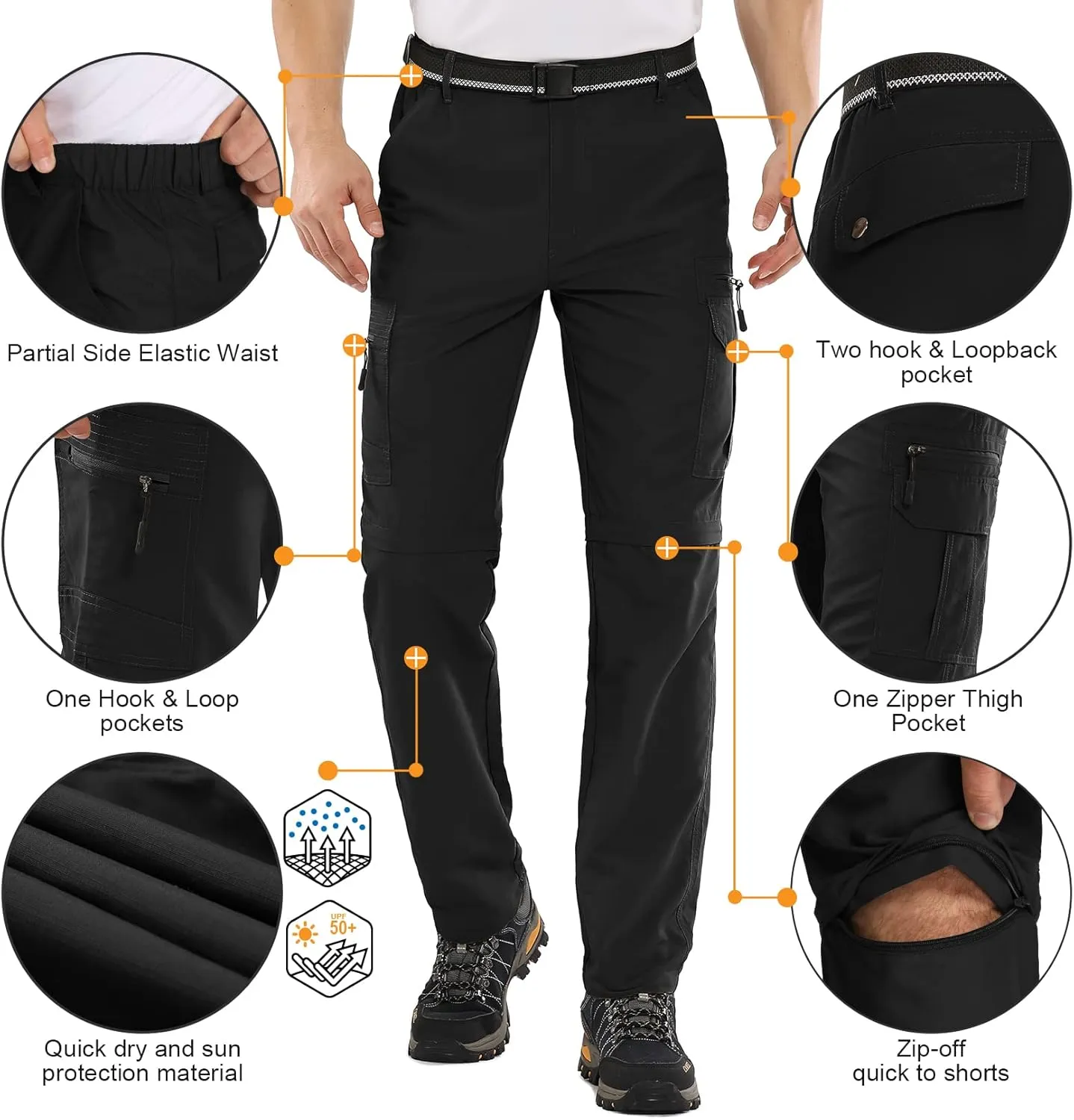 Mens Hiking Pants Convertible Zip Off Lightweight Quick Dry Fishing Safari Camping Travel boy Scout Pants