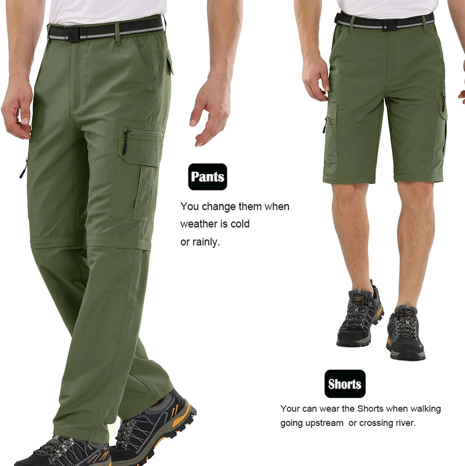 Mens Hiking Pants Convertible Zip Off Lightweight Quick Dry Fishing Safari Camping Travel boy Scout Pants
