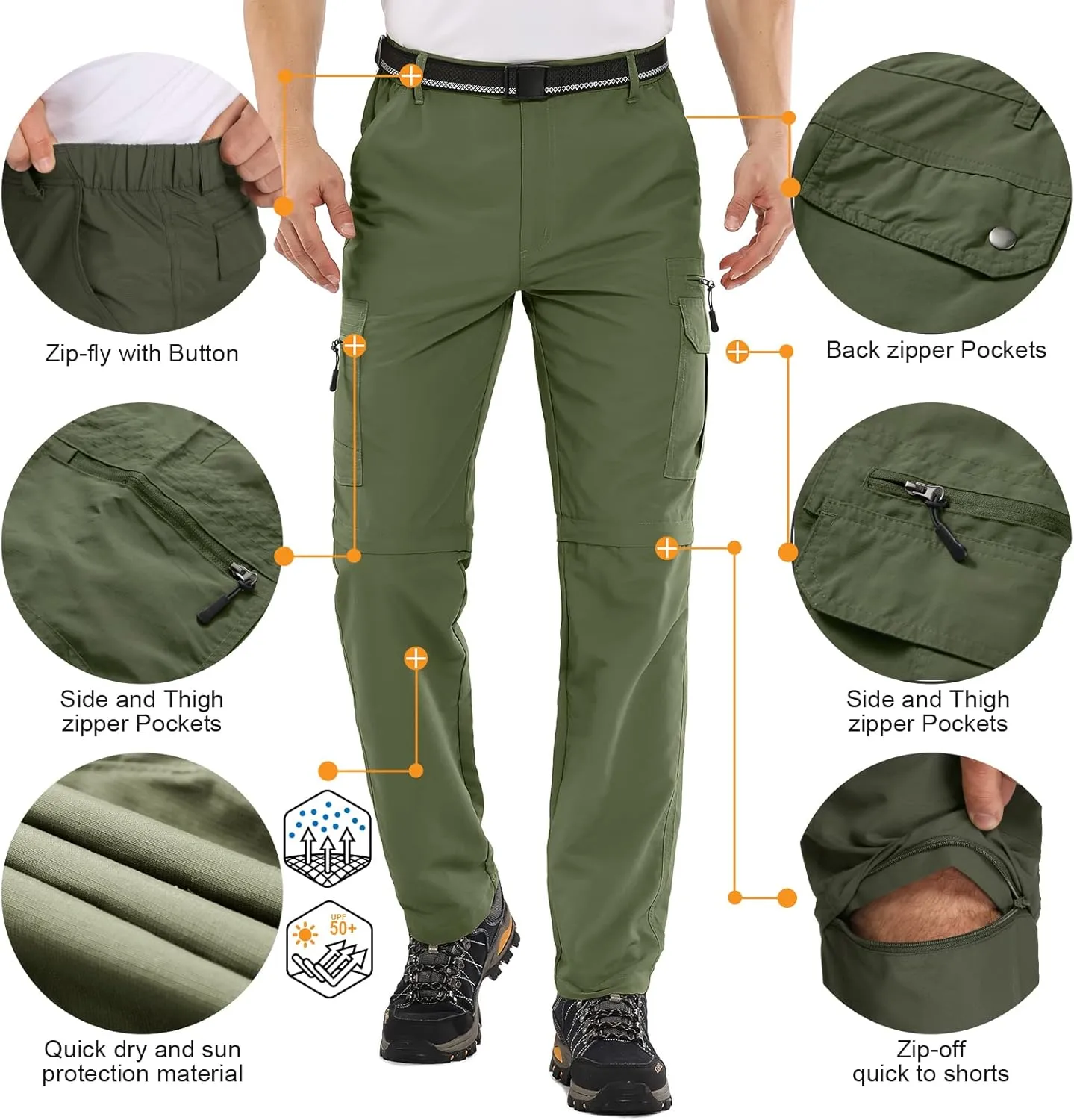 Mens Hiking Pants Convertible Zip Off Lightweight Quick Dry Fishing Safari Camping Travel boy Scout Pants