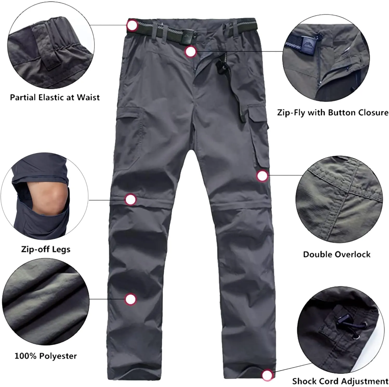Mens Hiking Pants Convertible Zip Off Shorts Outdoor Quick Dry Lightweight Fishing Travel Safari Cargo Trouser