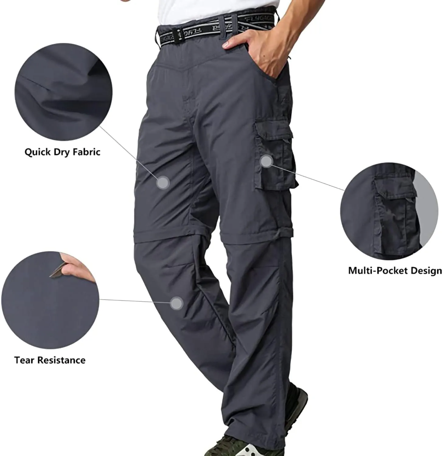 Mens Hiking Pants Convertible Zip Off Shorts Outdoor Quick Dry Lightweight Fishing Travel Safari Cargo Trouser