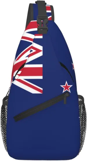 Men's New Zealand Flag printed casual crossbody bag, chest bag, adjustable shoulder strap, suitable for daily travel