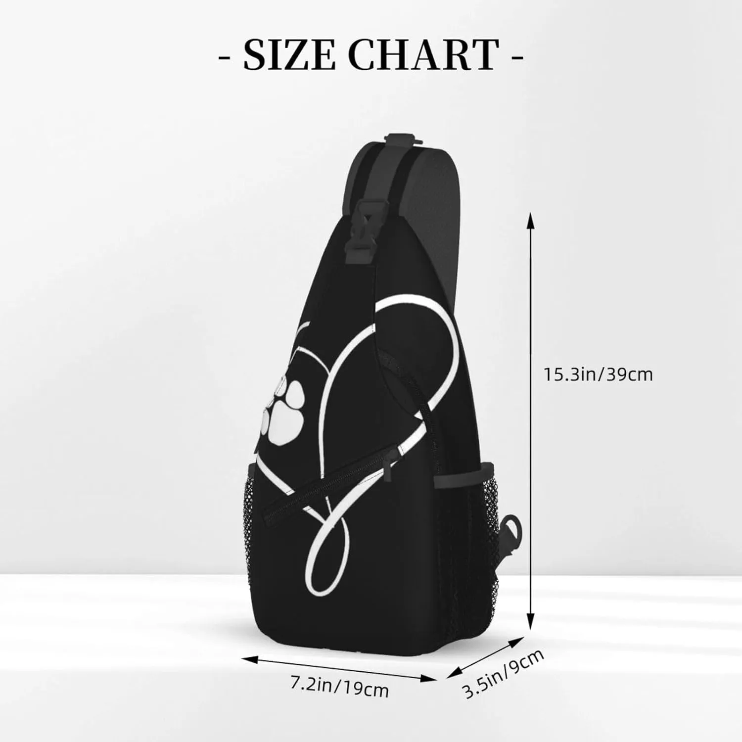 Mens Sling Bag Shoulder Backpacks for Cat Dog Paw Prints Heart Black Chest Bags, Anti Theft Crossbody Bag Multi Purpose Daypacks for Hiking Sports