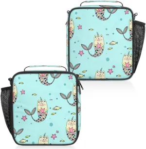 Mermaid Cat Insulated Lunch Box, Reusable Cooler Tote Lunch Bags for Men Women, Portable Leakproof Square Meal Bag for Work Travel Picnic Hiking Daytrip（Cat）