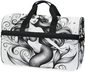 Mermaid Sketch Travel Duffel Bag Luggage Sports Gym Bags With Shoes Compartment Large Capacity Lightweight Duffle Bag For Men Women