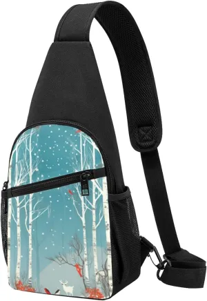 Merry Christmas Birch Tree Printed Chest Pack Shoulder Bag Chest Bag Crossbody Bag