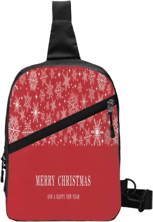 Merry Christmas Snowflake Red Sling Bag for Men Women, Small Crossbody Sling Backpack Shoulder Chest Bag, Anti Theft Travel Hiking Sports