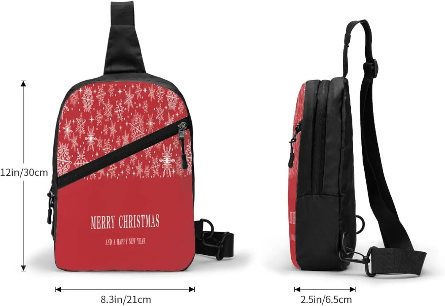 Merry Christmas Snowflake Red Sling Bag for Men Women, Small Crossbody Sling Backpack Shoulder Chest Bag, Anti Theft Travel Hiking Sports