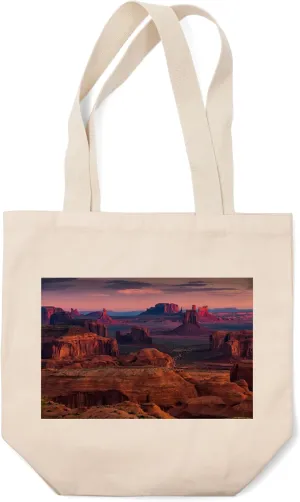 Mesa, Arizona, Monument Valley Landscape at Sunset (100% Cotton Canvas Reusable Tote Bag)