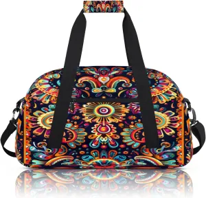 Mexica Flower Floral Small Gym Bag 18 inch Carry On Duffel Bag for Weekender Travel Sports Workout Yoga Gymnastics Dance Ballet