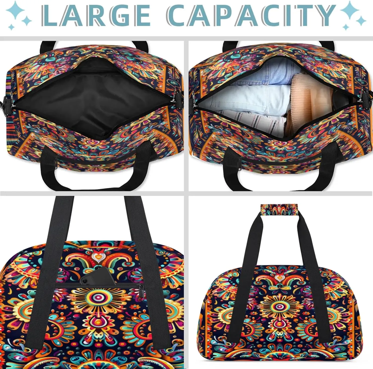 Mexica Flower Floral Small Gym Bag 18 inch Carry On Duffel Bag for Weekender Travel Sports Workout Yoga Gymnastics Dance Ballet