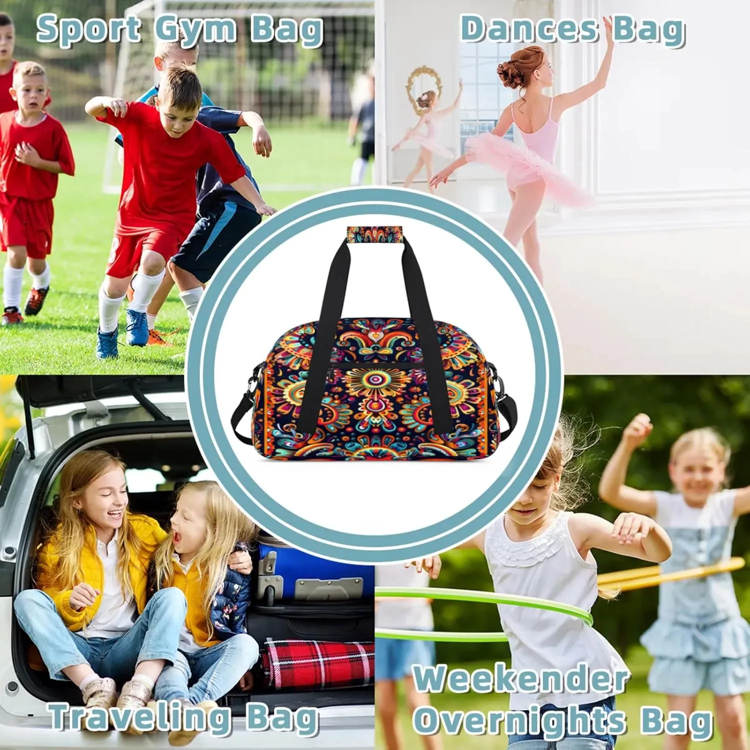 Mexica Flower Floral Small Gym Bag 18 inch Carry On Duffel Bag for Weekender Travel Sports Workout Yoga Gymnastics Dance Ballet