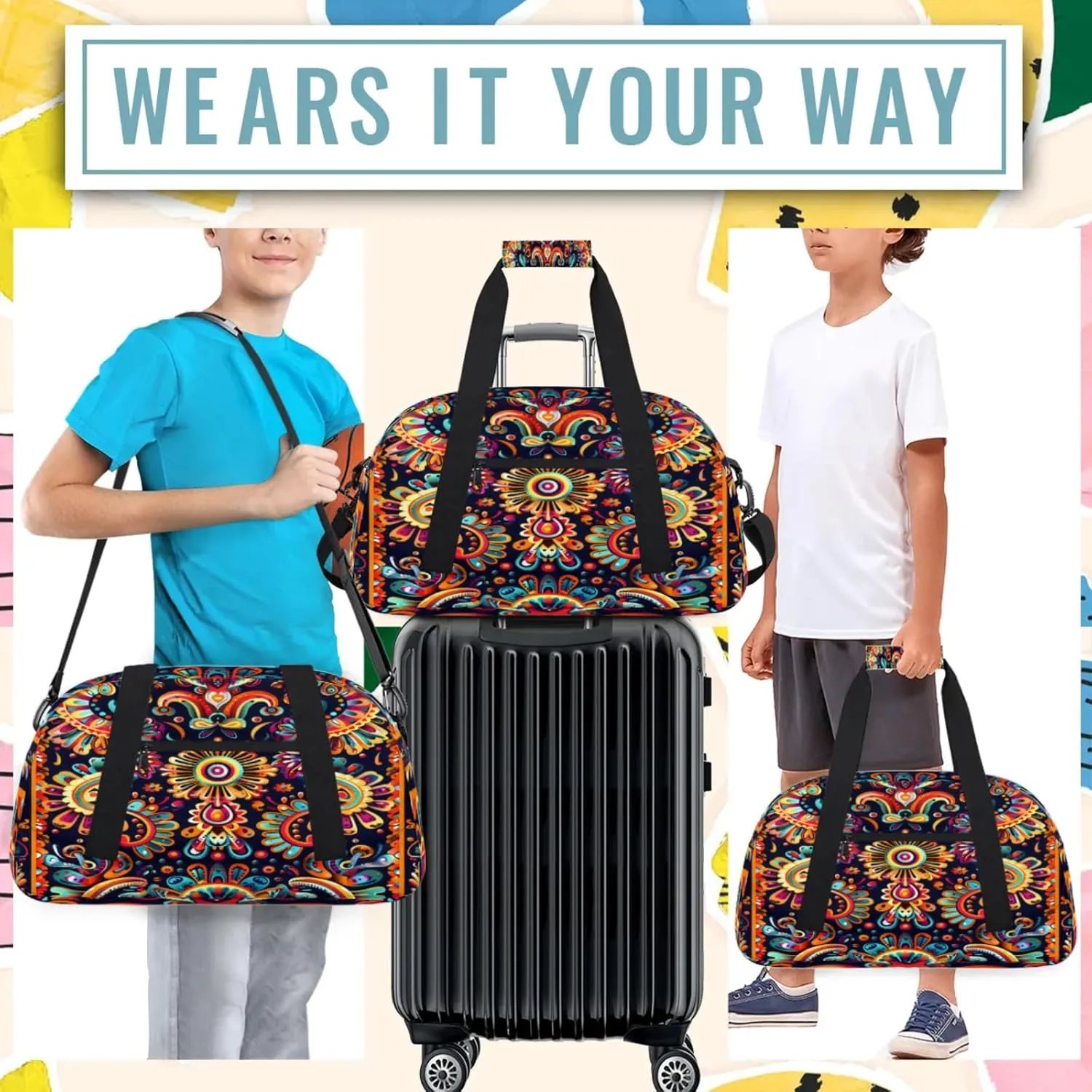 Mexica Flower Floral Small Gym Bag 18 inch Carry On Duffel Bag for Weekender Travel Sports Workout Yoga Gymnastics Dance Ballet