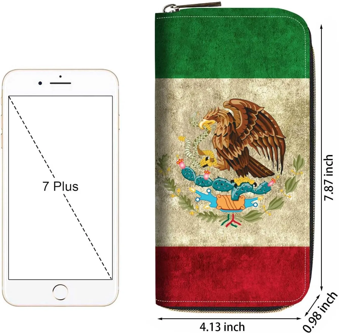 Mexican Flag Print Women Large Capacity Wallet PU Leather Zipper Clutch Purse for Smart Phone/Card/Coin/Cash