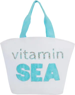 Mina Victory Handbags & Crossbody Cotton Vitamin Sea Beach Tote Bag in White