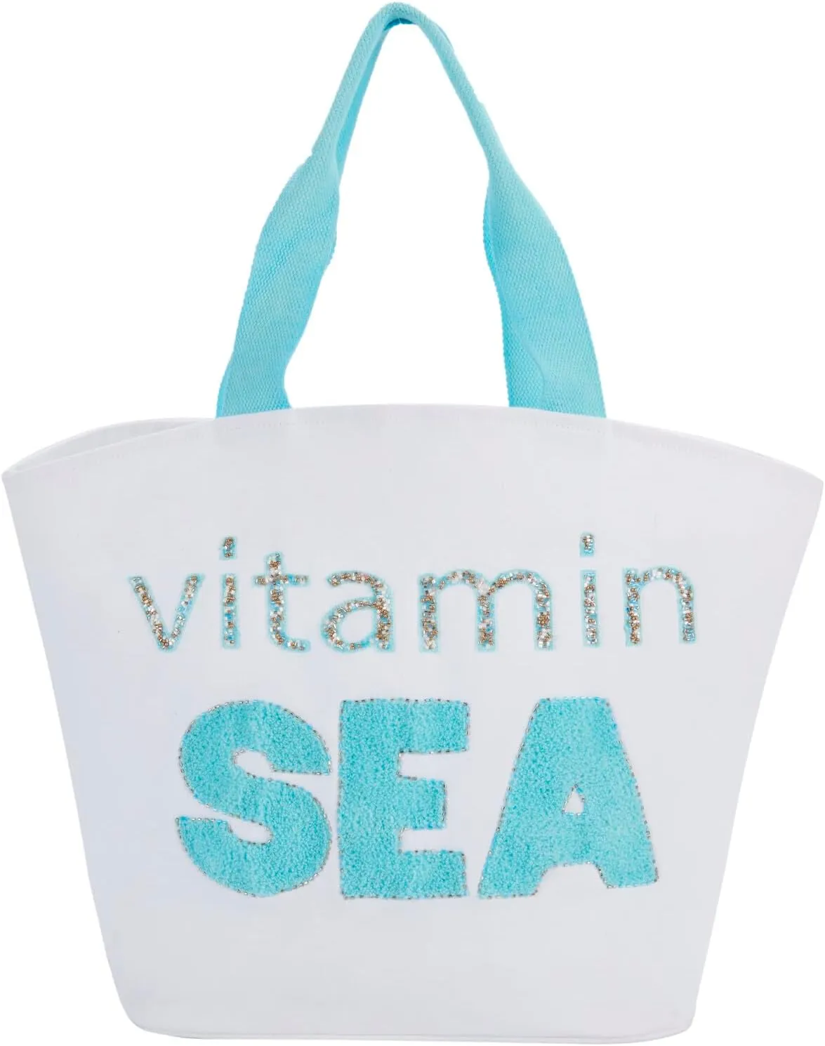 Mina Victory Handbags & Crossbody Cotton Vitamin Sea Beach Tote Bag in White
