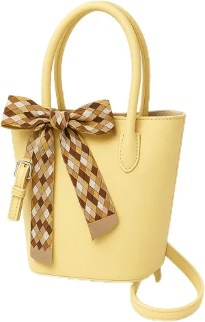 Mini Bucket Bag Pebbled Leather Bucket Purse with Bow Scarf Vintage Purse Small Shoulder Handbag Crossbody Bag