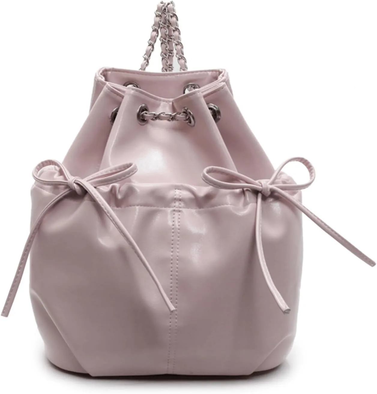 Mini Bucket Bag Vintage Leather Bucket Purse with Bow Drawstring Handbag Shoulder Crossbody Purse Bag