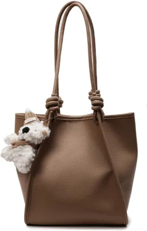 Mini Bucket Bag Vintage Leather Bucket Purse with Inner Pouch and Plush Charm Shoulder Purse Handbag