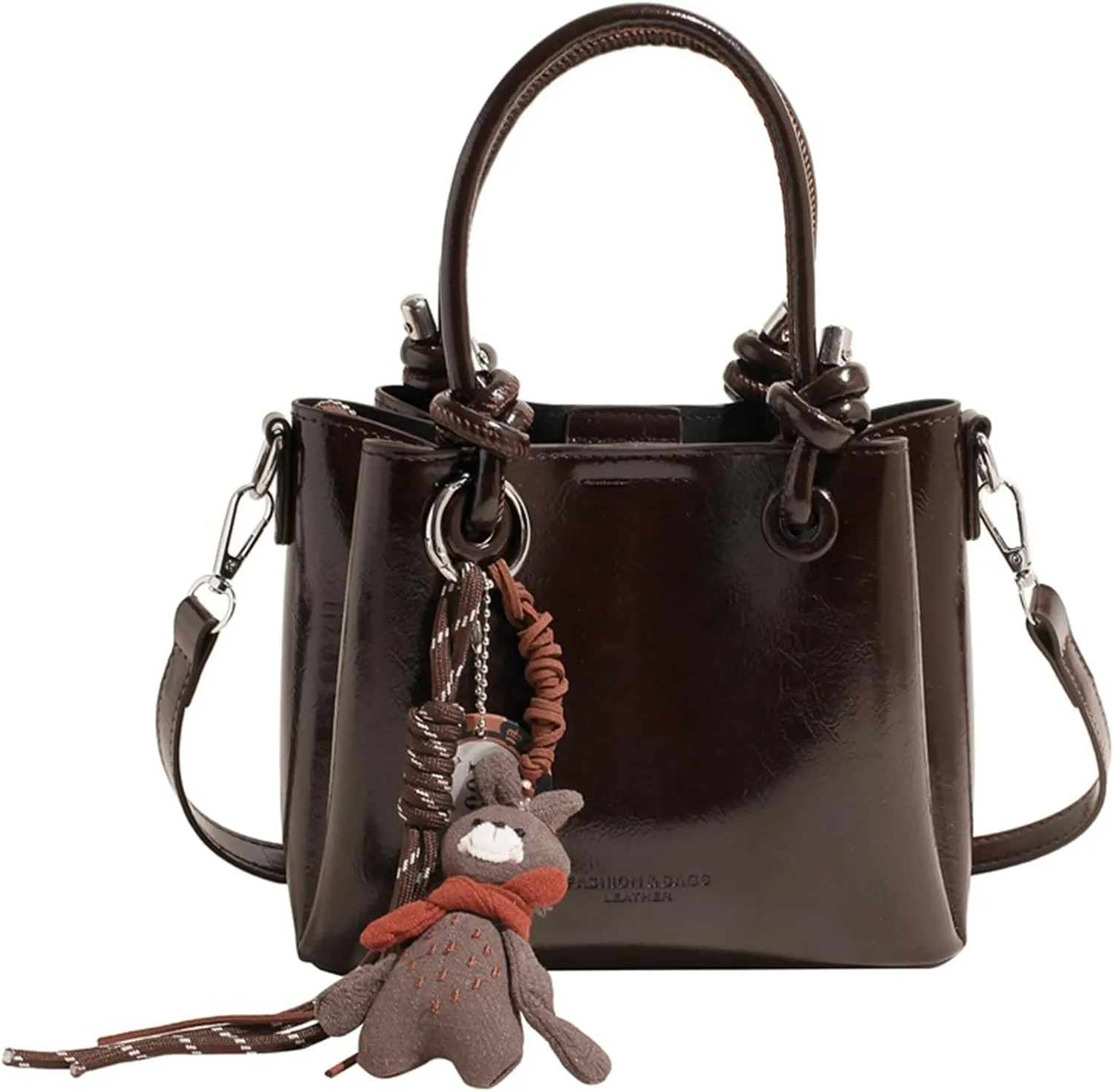 Mini Bucket Bag Vintage Leather Bucket Purse with Plush Charm Purse Bag Small Shoulder Crossbody Handbag