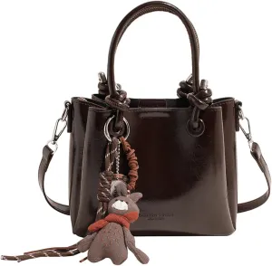 Mini Bucket Bag Vintage Leather Bucket Purse with Plush Charm Purse Bag Small Shoulder Crossbody Handbag