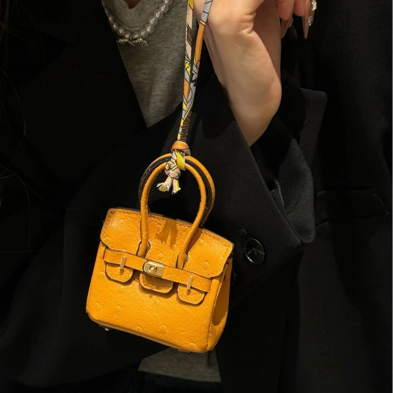 Mini Platinum Ostrich Pattern Pendant, Creative Cute Bag, Pendant, Earphone Bag, Keychain, Creative Protective case
