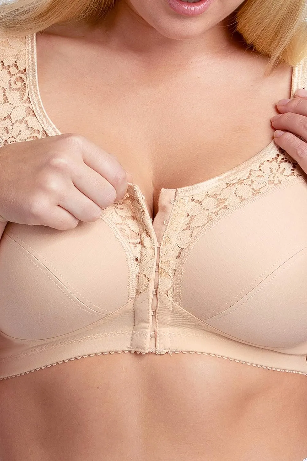 Miss Mary of Sweden Cotton Lace Womens Front-Closure Non-Wired Bra