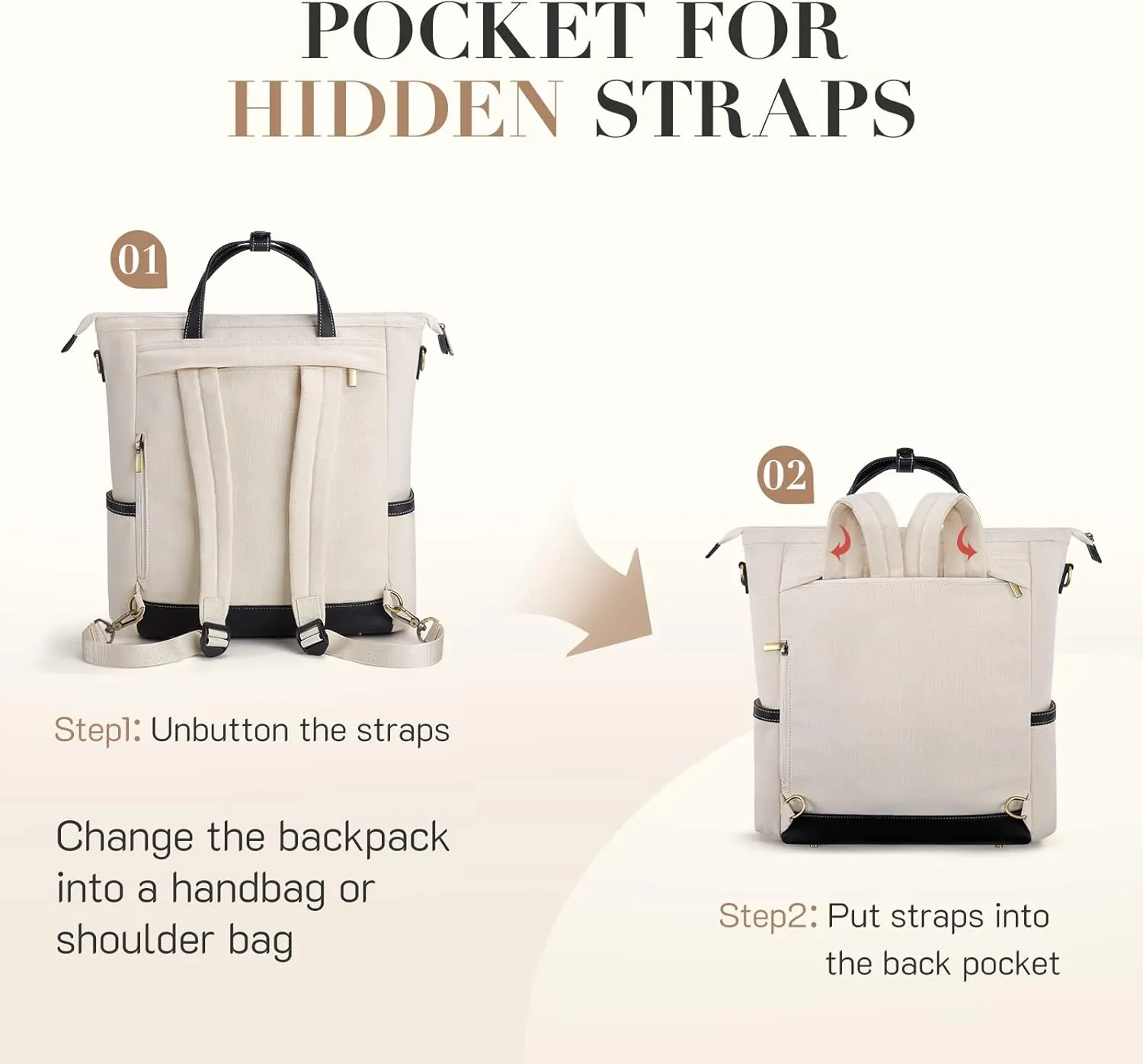 Missnine Backpack Purse for Women Convertible Canvas Backpack Tote Handbag Daypack for Work, College