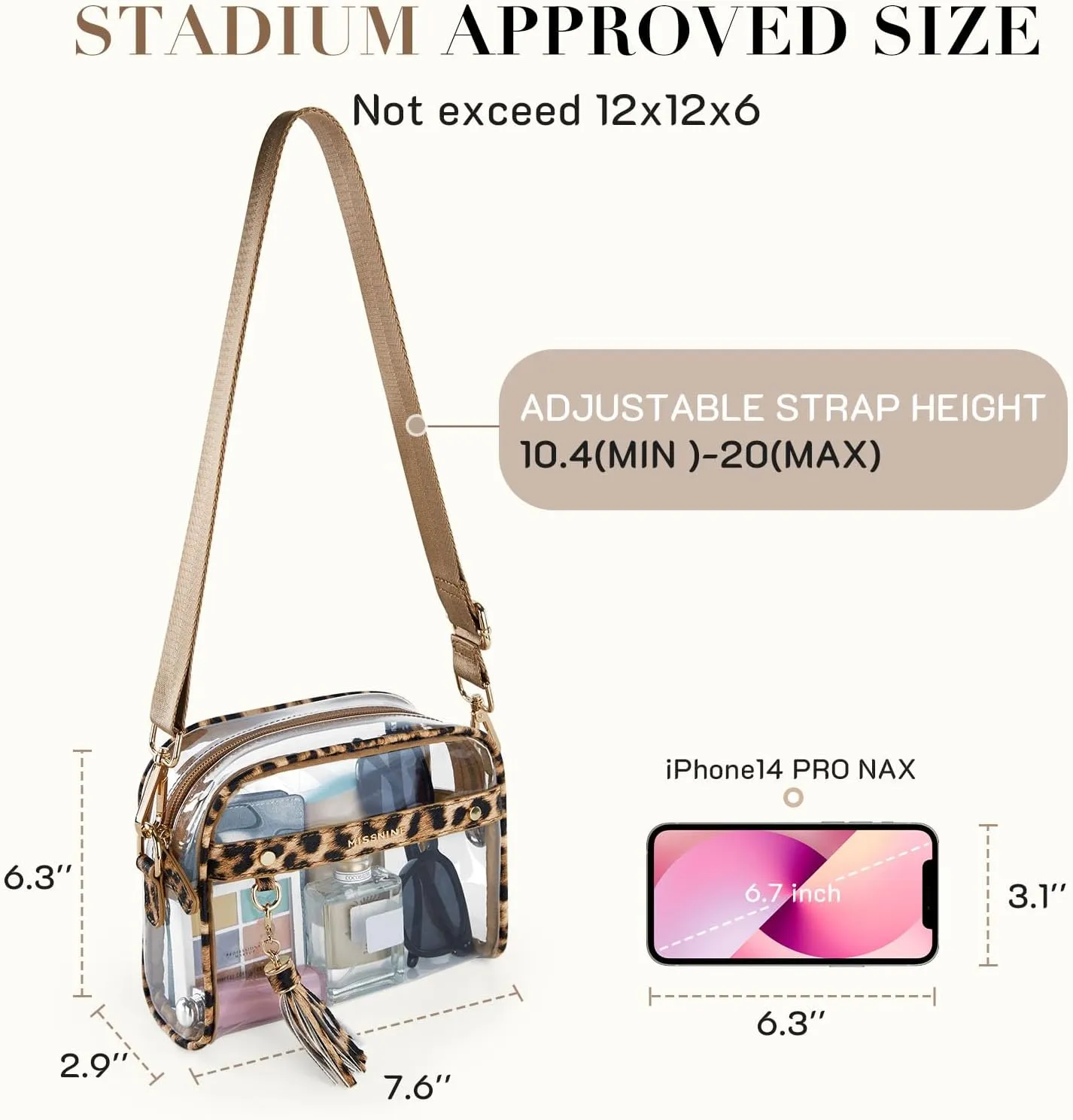 Missnine Clear Bag - Stadium Approved Small Purse for Women - Crossbody Bag for Concerts & Sports Events
