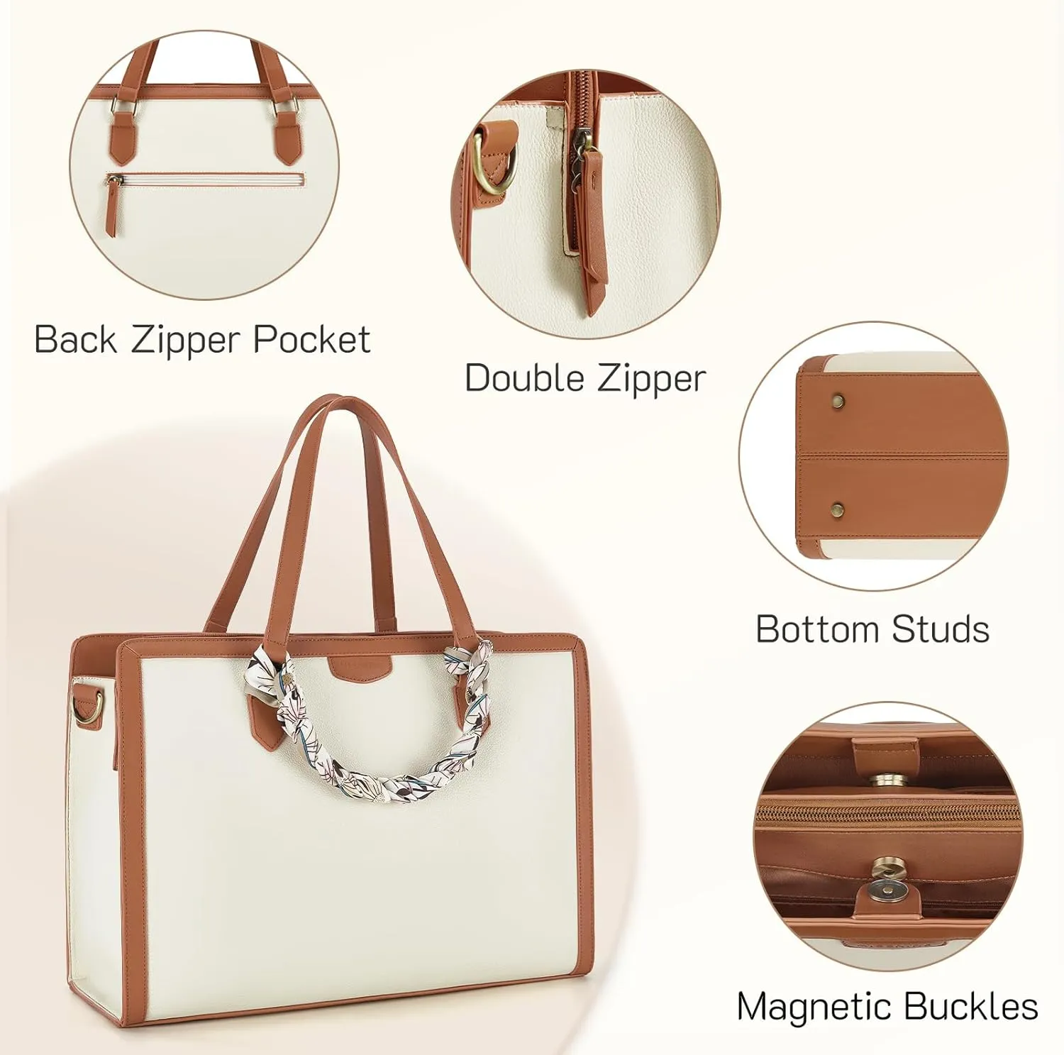 Missnine Laptop Tote Bag for Women 15.6 Inch Leather Work Bags Teacher Computer Purse Briefcase Handbag for Office, Travel