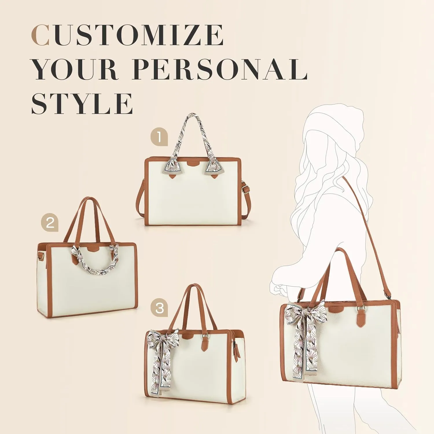 Missnine Laptop Tote Bag for Women 15.6 Inch Leather Work Bags Teacher Computer Purse Briefcase Handbag for Office, Travel