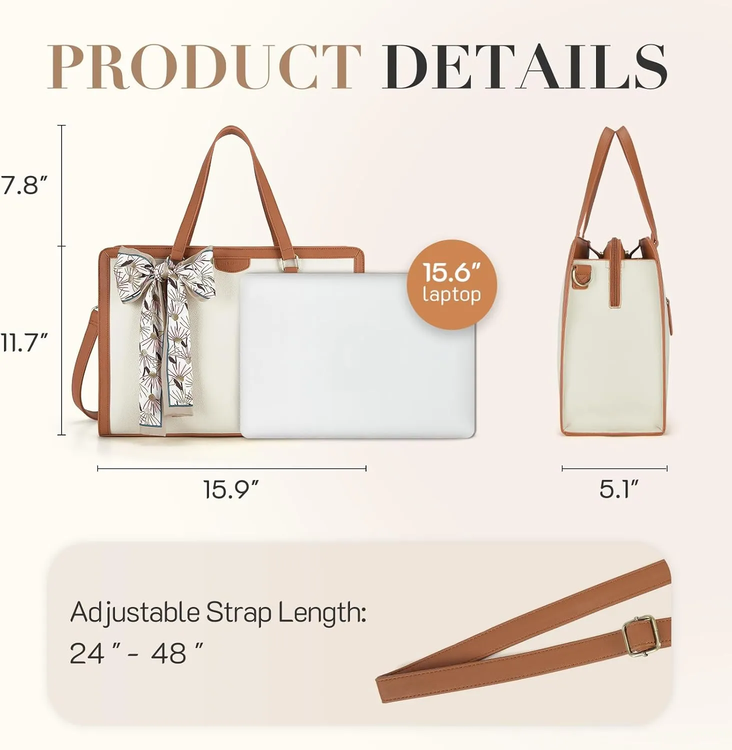 Missnine Laptop Tote Bag for Women 15.6 Inch Leather Work Bags Teacher Computer Purse Briefcase Handbag for Office, Travel