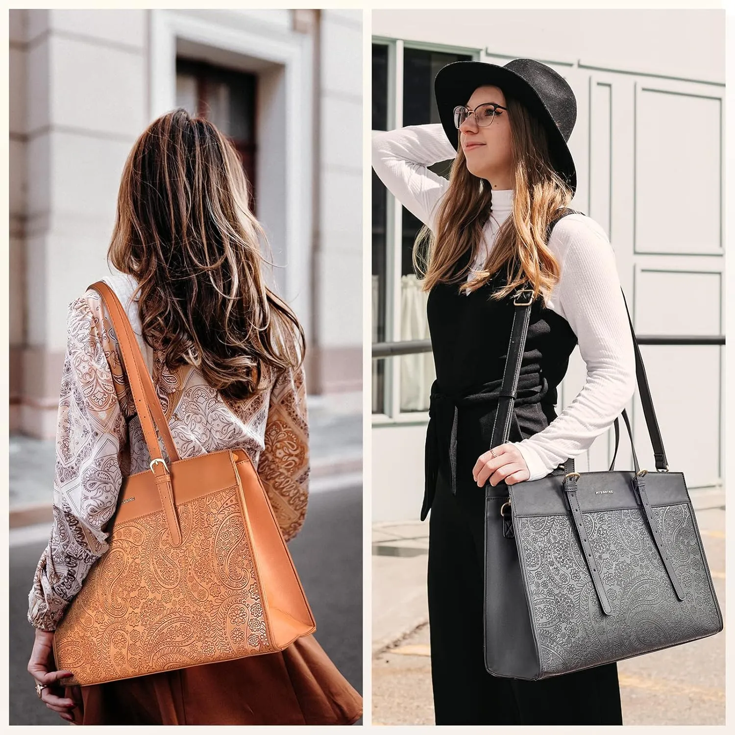 Missnine Laptop Tote Bag for Women 15.6 Inch Leather Work Bags Teacher Computer Purse Briefcase Handbag for Office, Travel