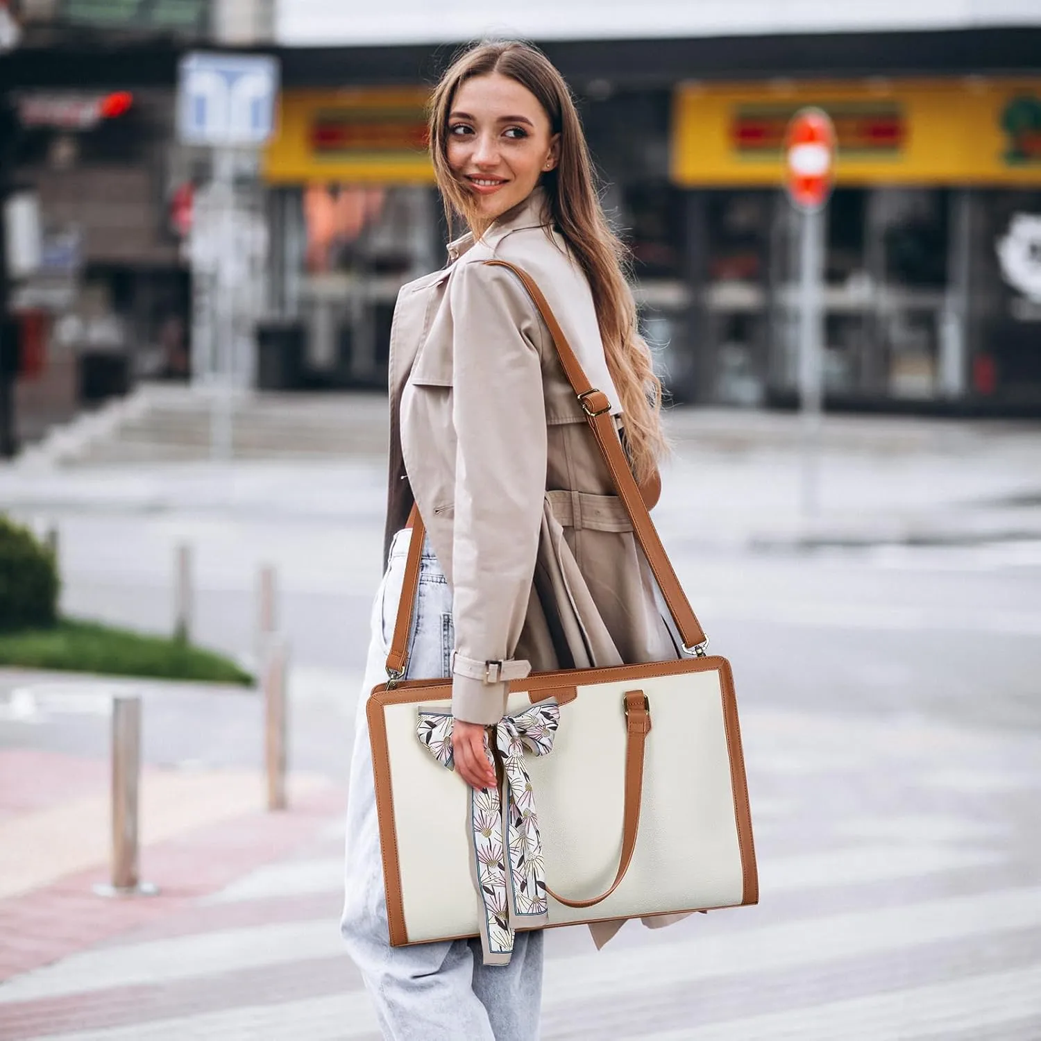 Missnine Laptop Tote Bag for Women 15.6 Inch Leather Work Bags Teacher Computer Purse Briefcase Handbag for Office, Travel