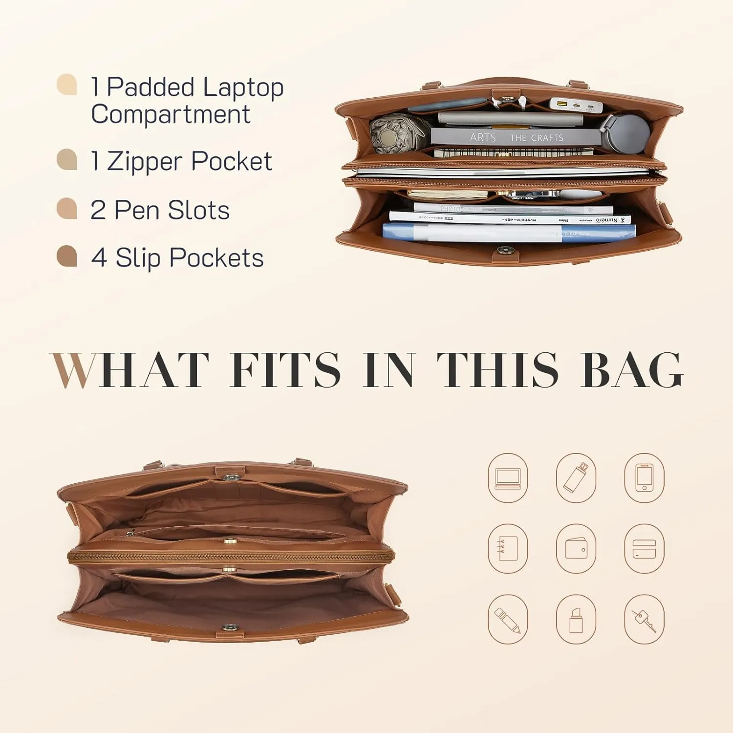 Missnine Laptop Tote Bag for Women 15.6 Inch Leather Work Bags Teacher Computer Purse Briefcase Handbag for Office, Travel