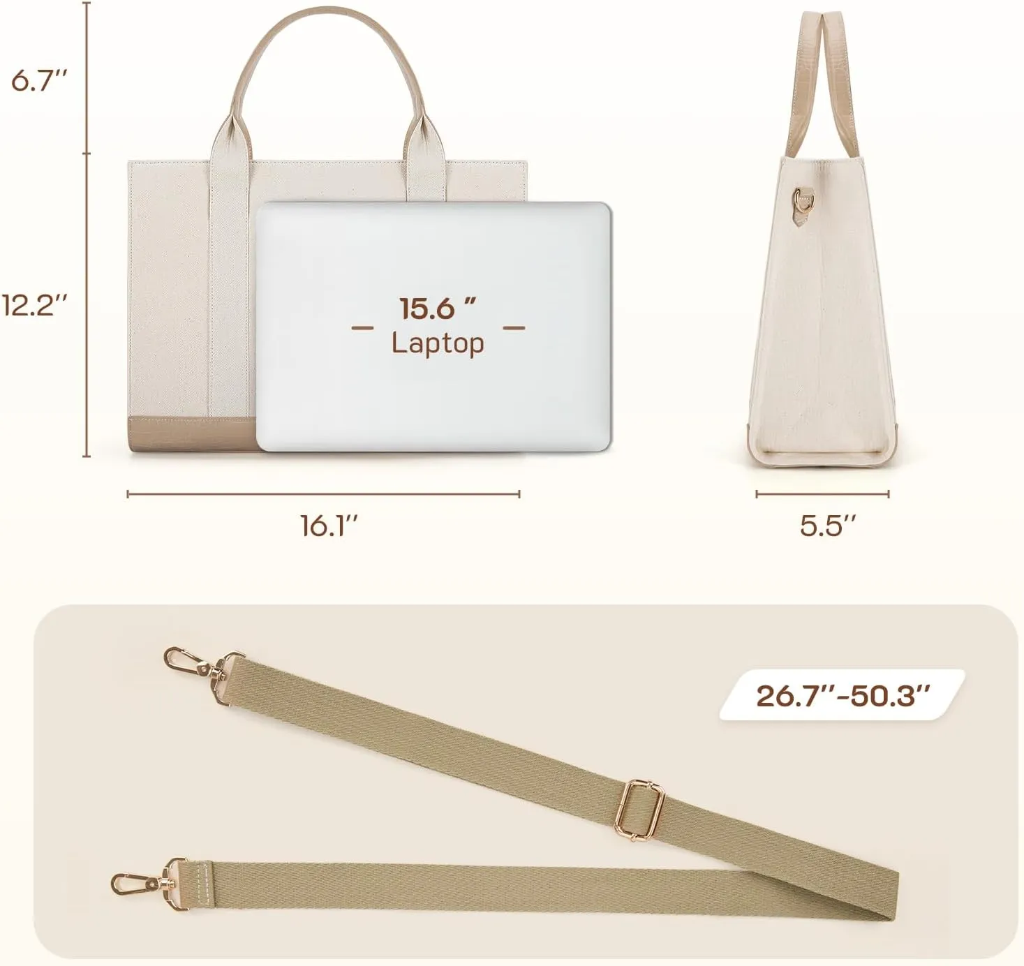 Missnine Tote Bag Canvas Laptop Bag 15.6 inch Briefcase for Women Large Capacity Handbag for Office, School, Travel
