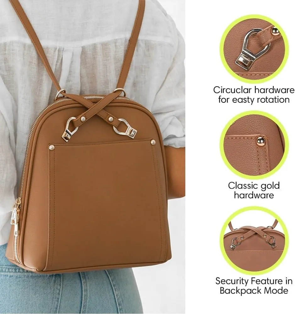 Miztique The Daisy Convertible Backpack Purse for Women (Tan) | Soft Vegan Leather Shoulder Strap Bag or Convertible Backpack | 10.5in x 4in x 11.5in |