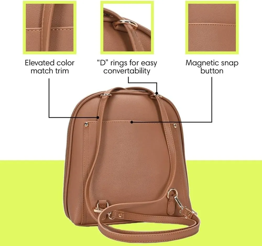 Miztique The Daisy Convertible Backpack Purse for Women (Tan) | Soft Vegan Leather Shoulder Strap Bag or Convertible Backpack | 10.5in x 4in x 11.5in |