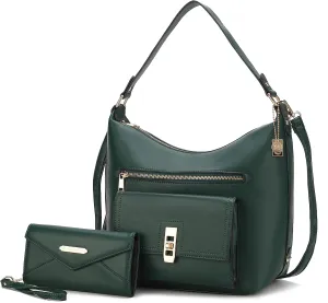 MKF Collection Shoulder Bag for Women & Wristlet Wallet, Vegan Leather Handbag Set Top-Handle Satchel Tote Handbag Purse