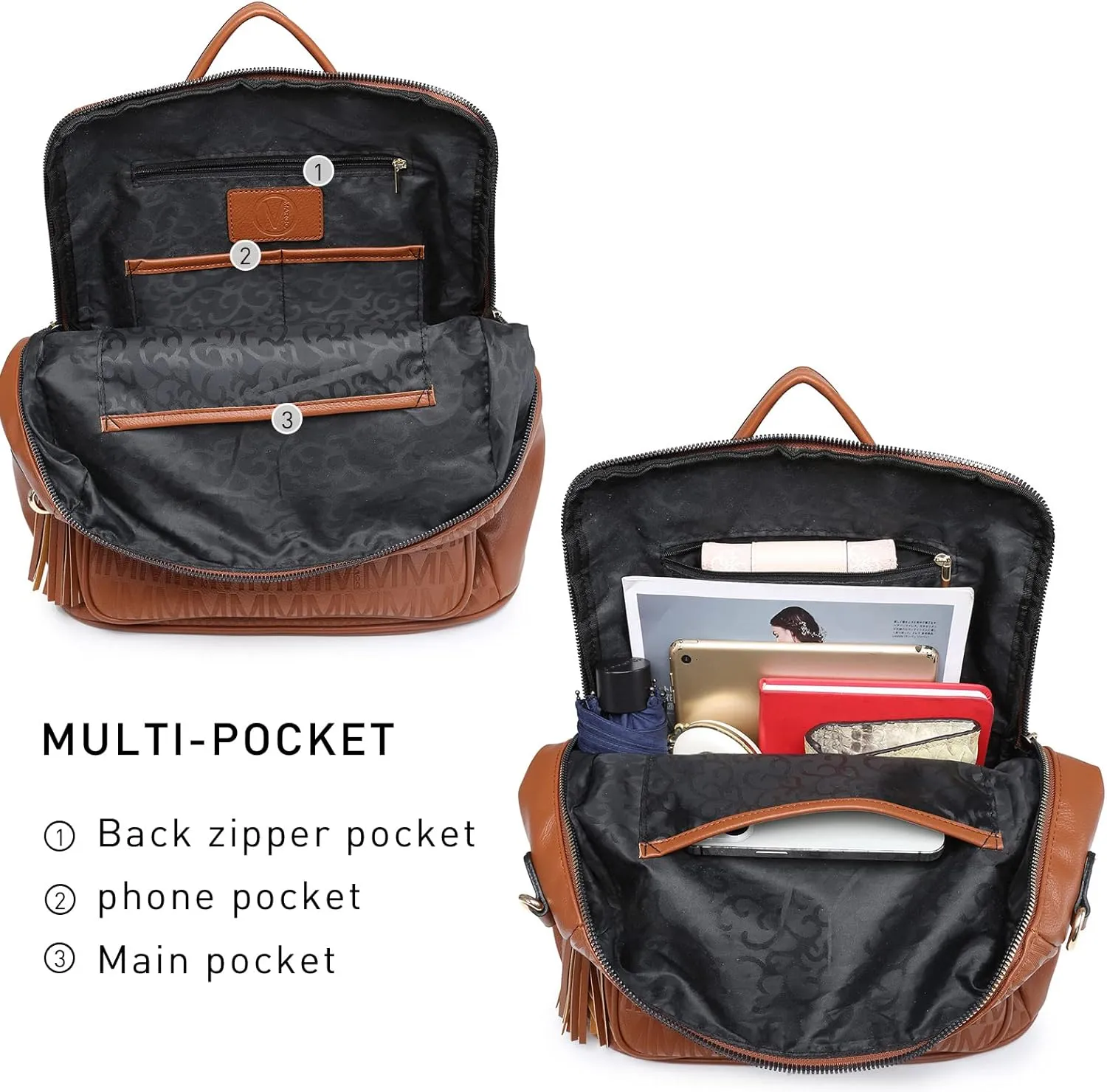MKP COLLECTION Women Fashion Backpack Purse Convertible Large Rucksack Versatile Travel Shoulder Bags Handbag Set with Tassel