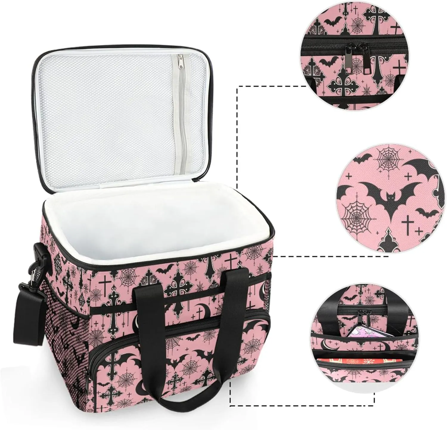 MNSRUU Cooler Bag Gothic Skull Cat Rose Soft Cooler Bag Insulated Lunch Totes Picnic Bag Beach Cooler Lunch Box Container with Adjustable Shoulder Strap