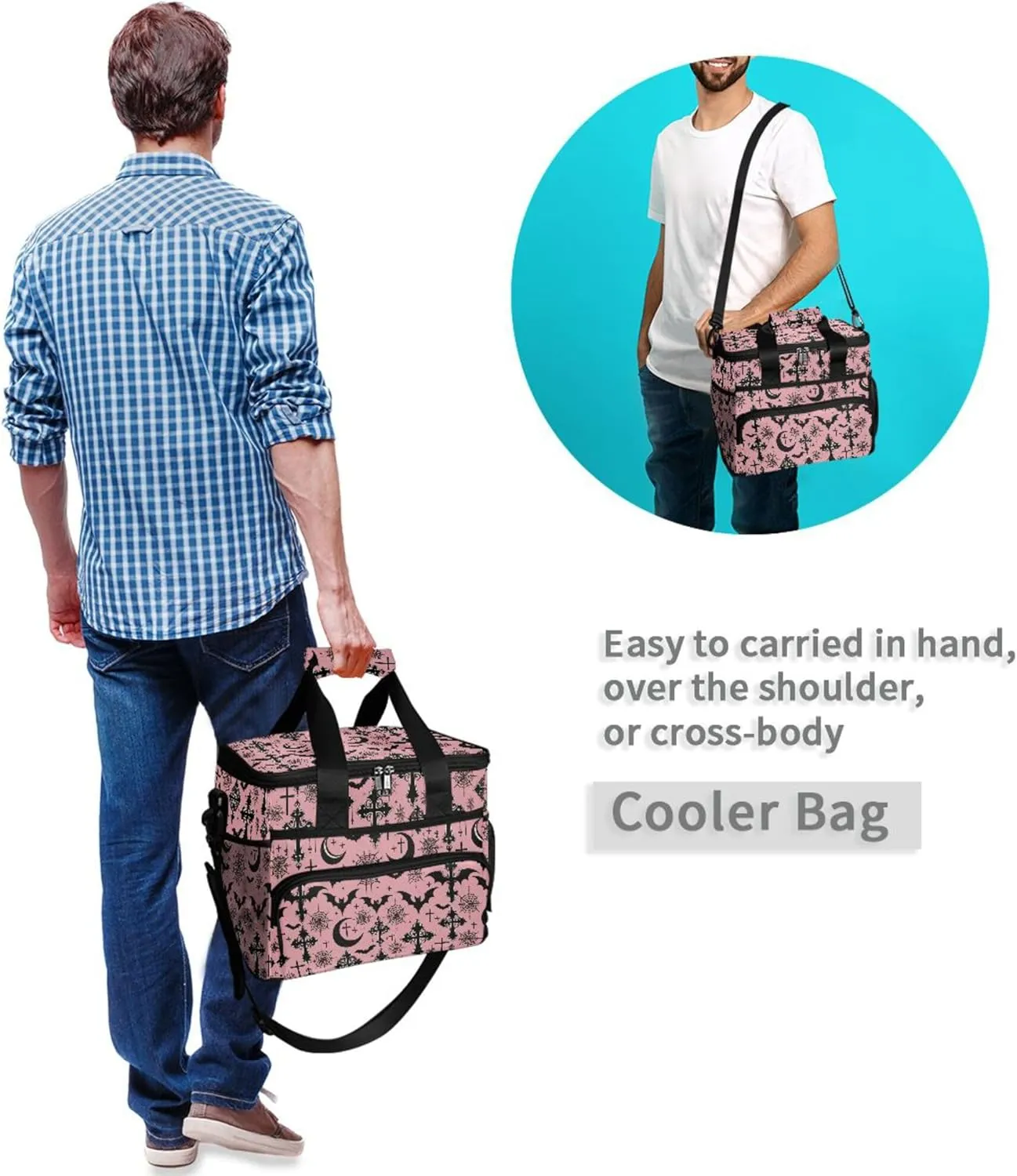 MNSRUU Cooler Bag Gothic Skull Cat Rose Soft Cooler Bag Insulated Lunch Totes Picnic Bag Beach Cooler Lunch Box Container with Adjustable Shoulder Strap