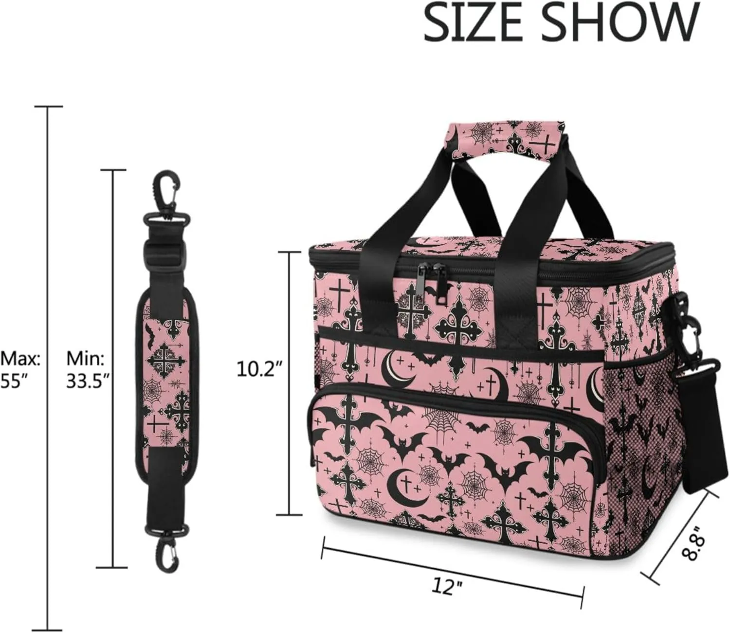 MNSRUU Cooler Bag Gothic Skull Cat Rose Soft Cooler Bag Insulated Lunch Totes Picnic Bag Beach Cooler Lunch Box Container with Adjustable Shoulder Strap