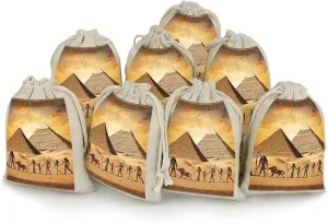 MNVTSKOP Muslin Bags Small Drawstring Bag Ancient Egypt Muslin Sachet Bags Drawstring Jewelry Pouches Reusable Gift Bag Cloth Pouch for Wedding Party Favor Jewelry DIY Crafts 8pcs