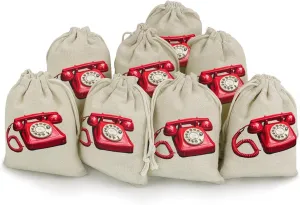 MNVTSKOP Muslin Bags Small Drawstring Bag England UK Retro London Telephone Muslin Sachet Bags Drawstring Jewelry Pouches Reusable Gift Bag Cloth Pouch for Wedding Party Favor Jewelry DIY Crafts 8pcs